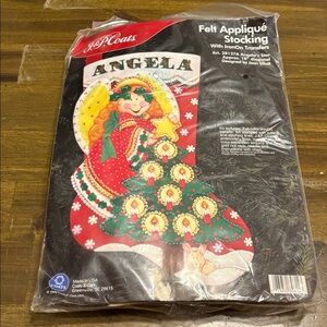 New 1998 J P Coats NOS Felt Applique Angel Tree Star Rabbit Sequin Stocking Kit